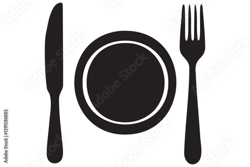 Fork, knife, plate and spoon icon silhouette vector illustration
