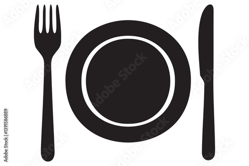 Fork, knife, plate and spoon icon silhouette vector illustration
