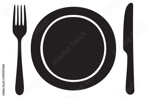 Fork, knife, plate and spoon icon silhouette vector illustration
