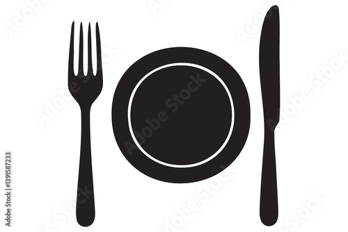 Fork, knife, plate and spoon icon silhouette vector illustration
