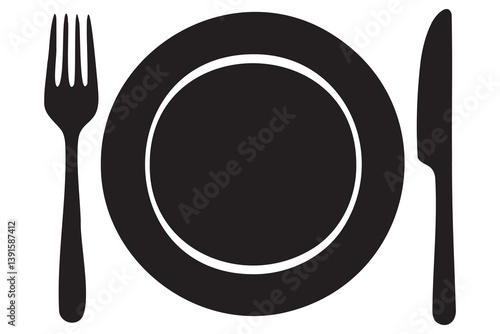 Fork, knife, plate and spoon icon silhouette vector illustration

