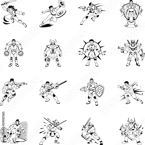 Set of Glyph Style Gaming Character Illustrations 
