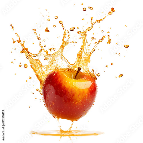 Apple juice splashes as a fresh red apple falls png