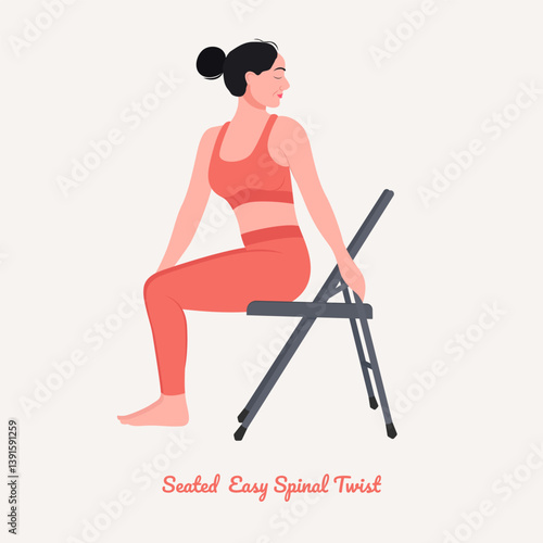 Seated Easy Spinal Twist pose. Young woman practicing Yoga pose. Woman workout fitness, aerobic and exercise