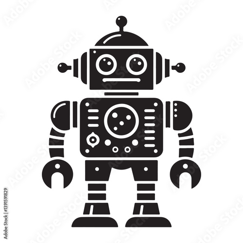 Retro Robot Silhouette Illustration Cartoon Toy Futuristic Automation Science