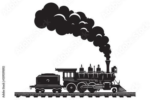 Vintage Steam Train Silhouette Illustration Transportation Locomotive Railway Engine