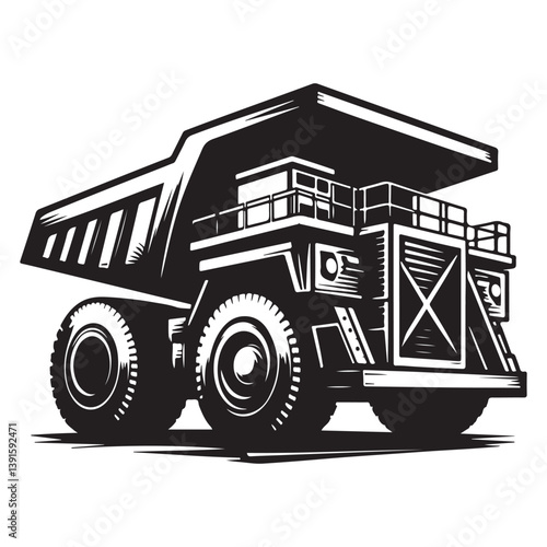 Bold Dump Truck Black and White Commercial Vehicle Silhouette
