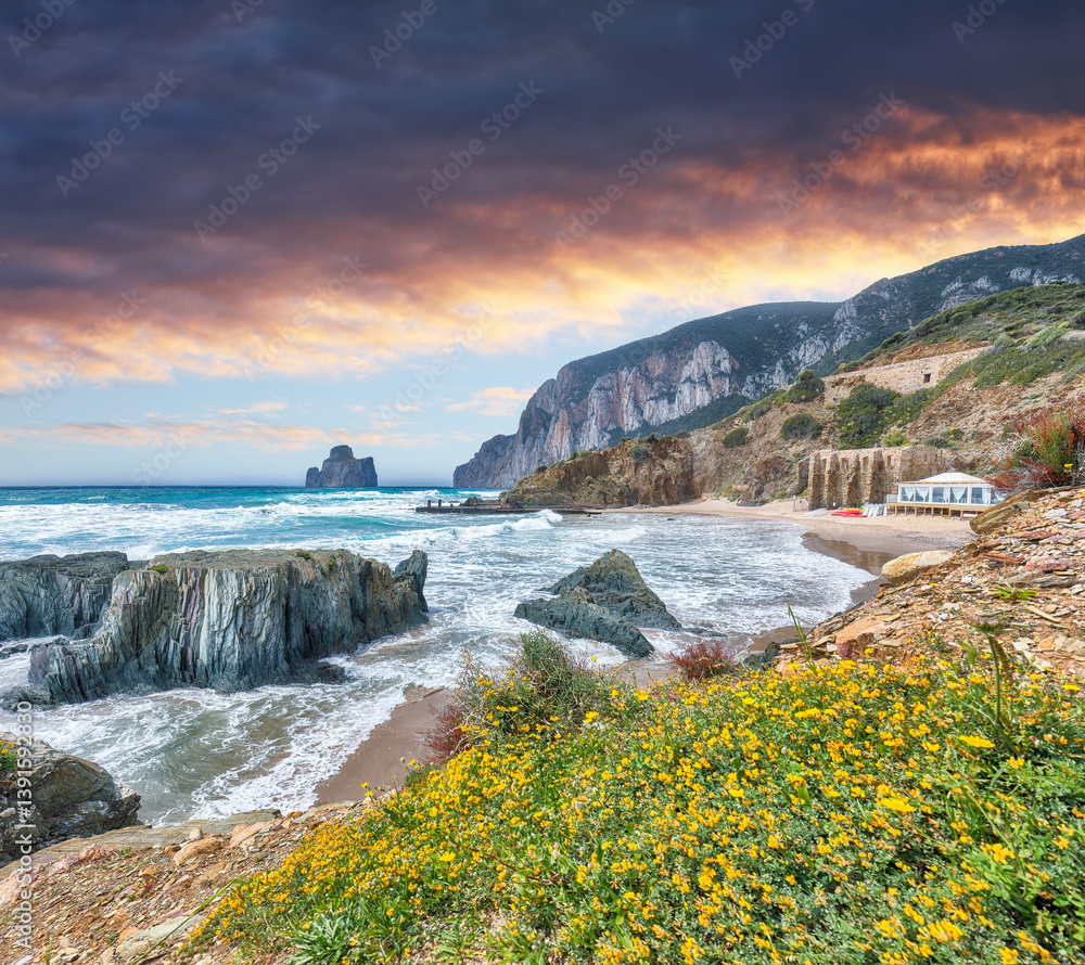 Unbelivable view of beach Portu Cauli in Masua with Pan di Zucchero at background.
