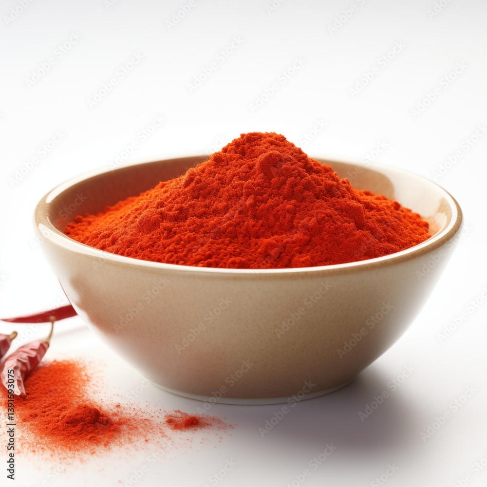 bowl of red pepper powder isolated on white background