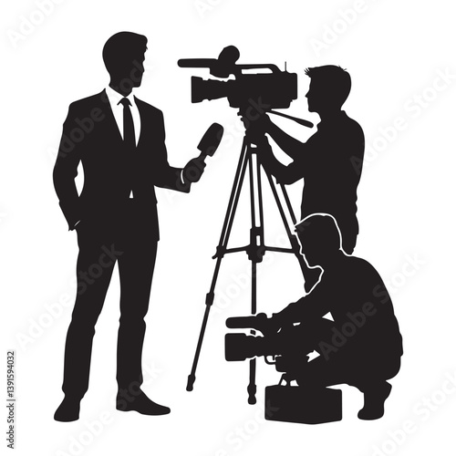 Silhouette news crew illustration vector reporting on journalism