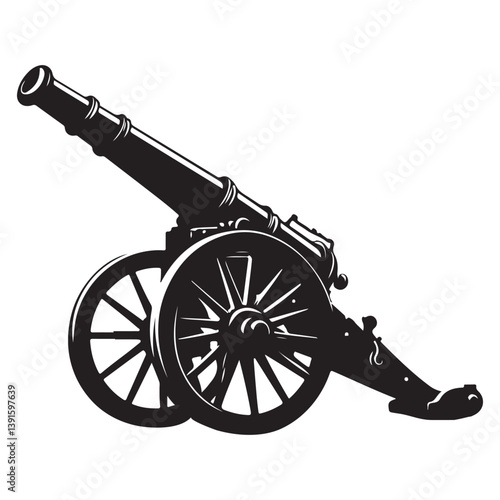 Vintage Cannon Old Weapon Vector Illustration History Black Silhouette