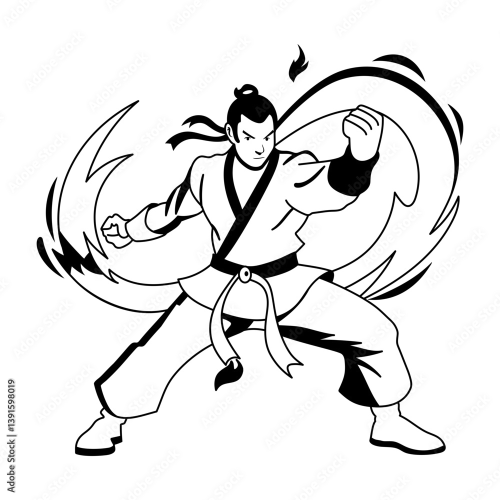 Fototapeta premium Martial art character illustration in glyph style
