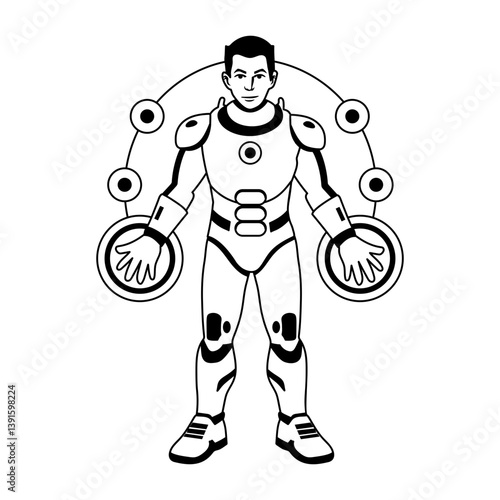 A glyph illustration of power armour character 
