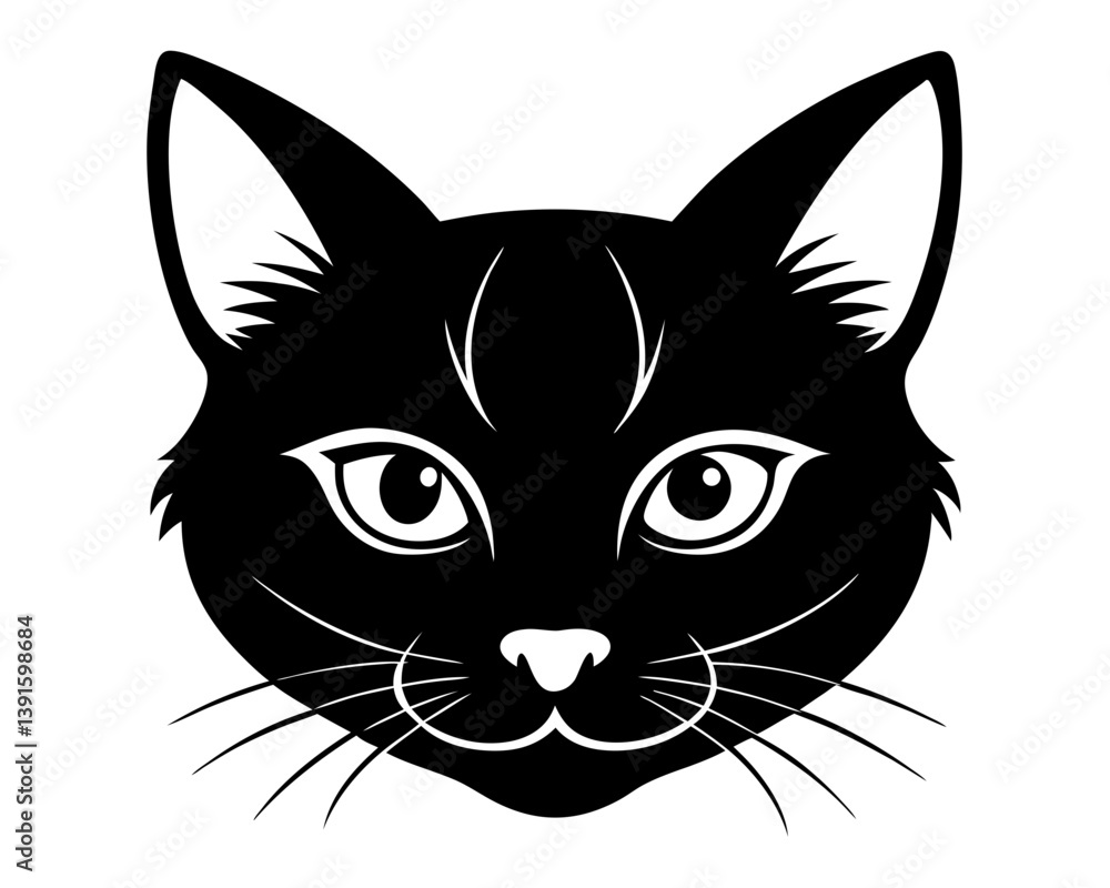 Cat Head Silhouette Vector & Cute Feline Face SVG Cat Head Silhouette Vector & Cute Feline Face SVG