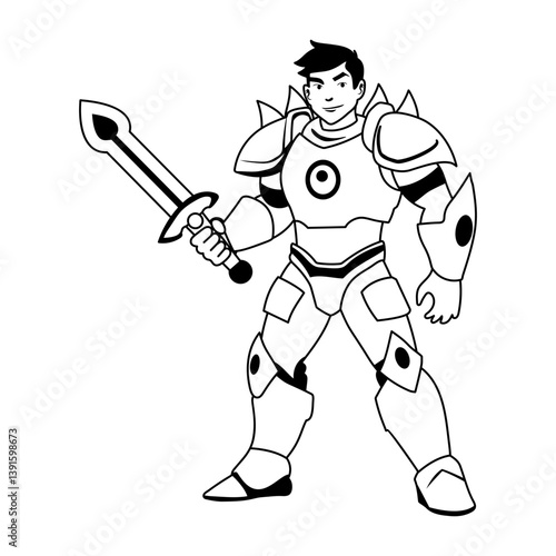A glyph style illustration of flaming swordsman 
