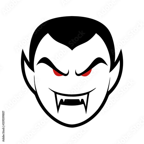 Angry vampire face with fangs and red eyes for Halloween themes, spooky graphic design
