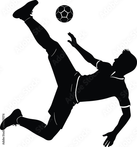 A young man kicking a ball with a somersault move