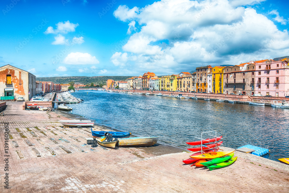 Unbelivable cityscape of Bosa town on Temo river.