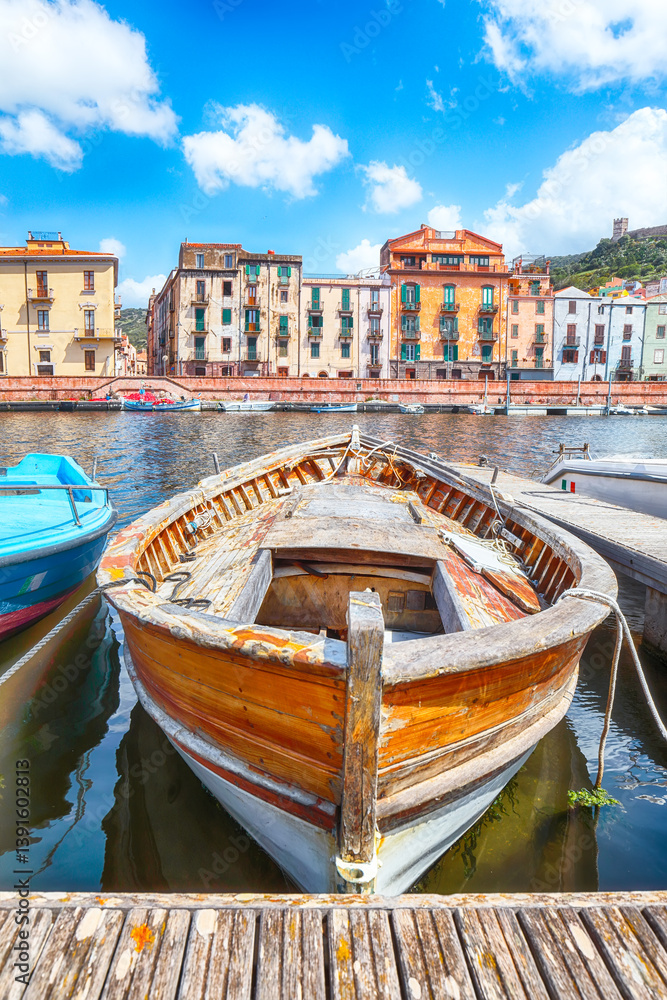 Unbelivable cityscape of Bosa town on Temo river.