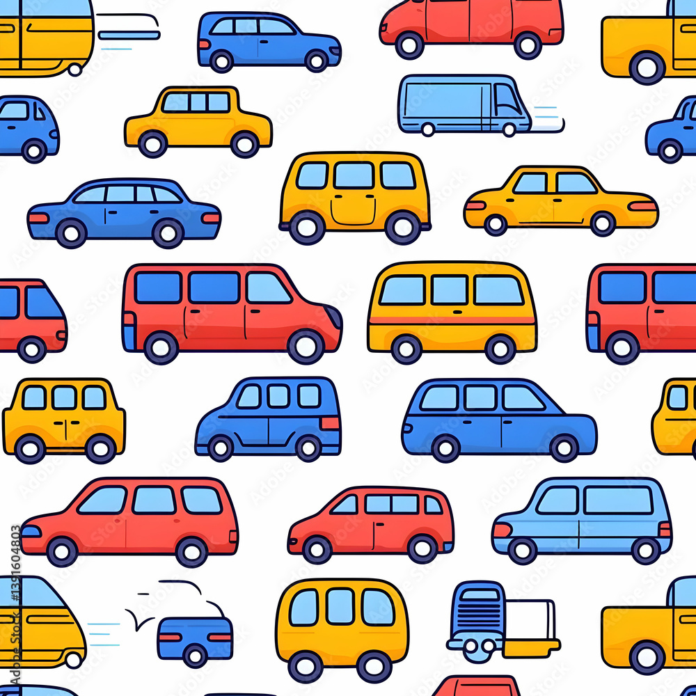 Hand Drawn Transportation Set with Various Vehicles in Seamless Design Hand Drawn Transportation Set with Various Vehicles in Seamless Design