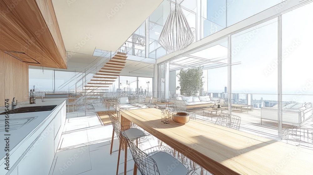 Fototapeta premium Architectural Rendering Of A Luxurious Modern Interior Design Layout