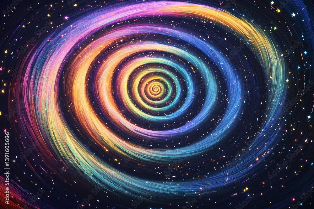Naklejka premium Colorful swirling galaxy creating a mesmerizing vortex effect in space at night
