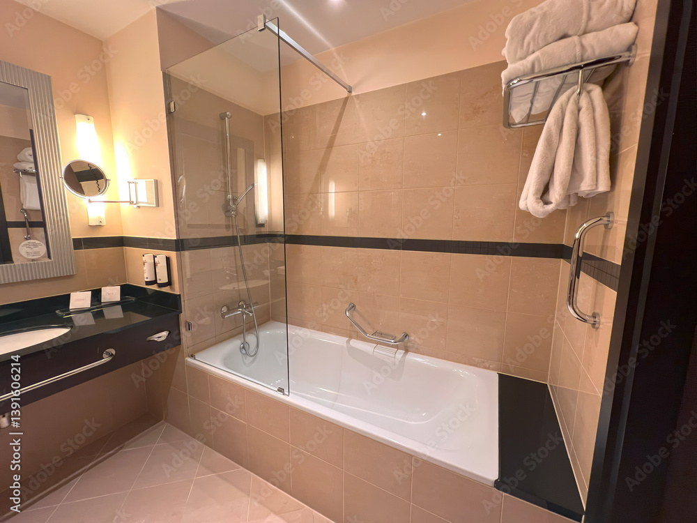 Modern home bathroom with clean white tub