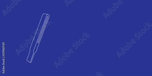 The outline of a large thermometer symbol made of white lines on the left. 3D view of the object in perspective. Vector illustration on indigo background