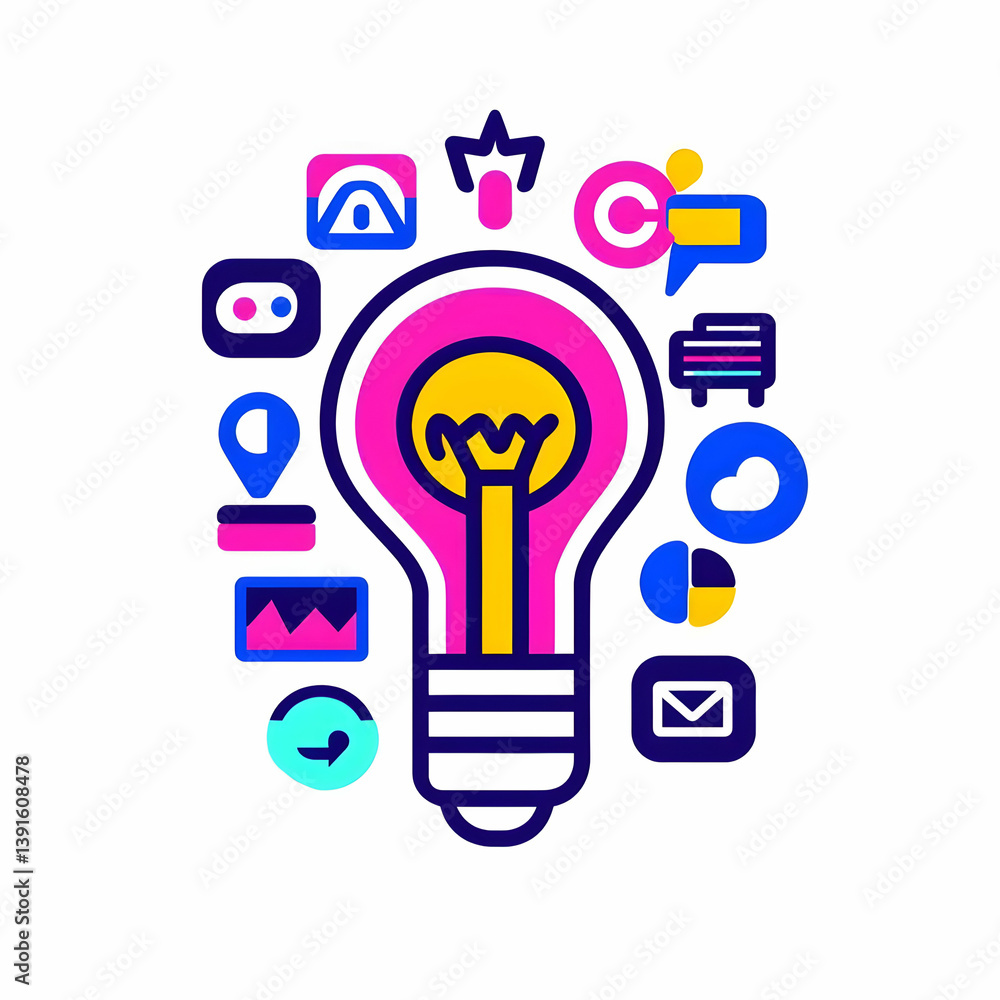 Creative Lightbulb Illustration with Diverse Iconic Elements