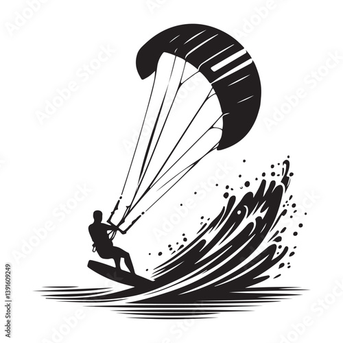 Kitesurfing extreme water sport adventure for adrenaline seekers vector illustration