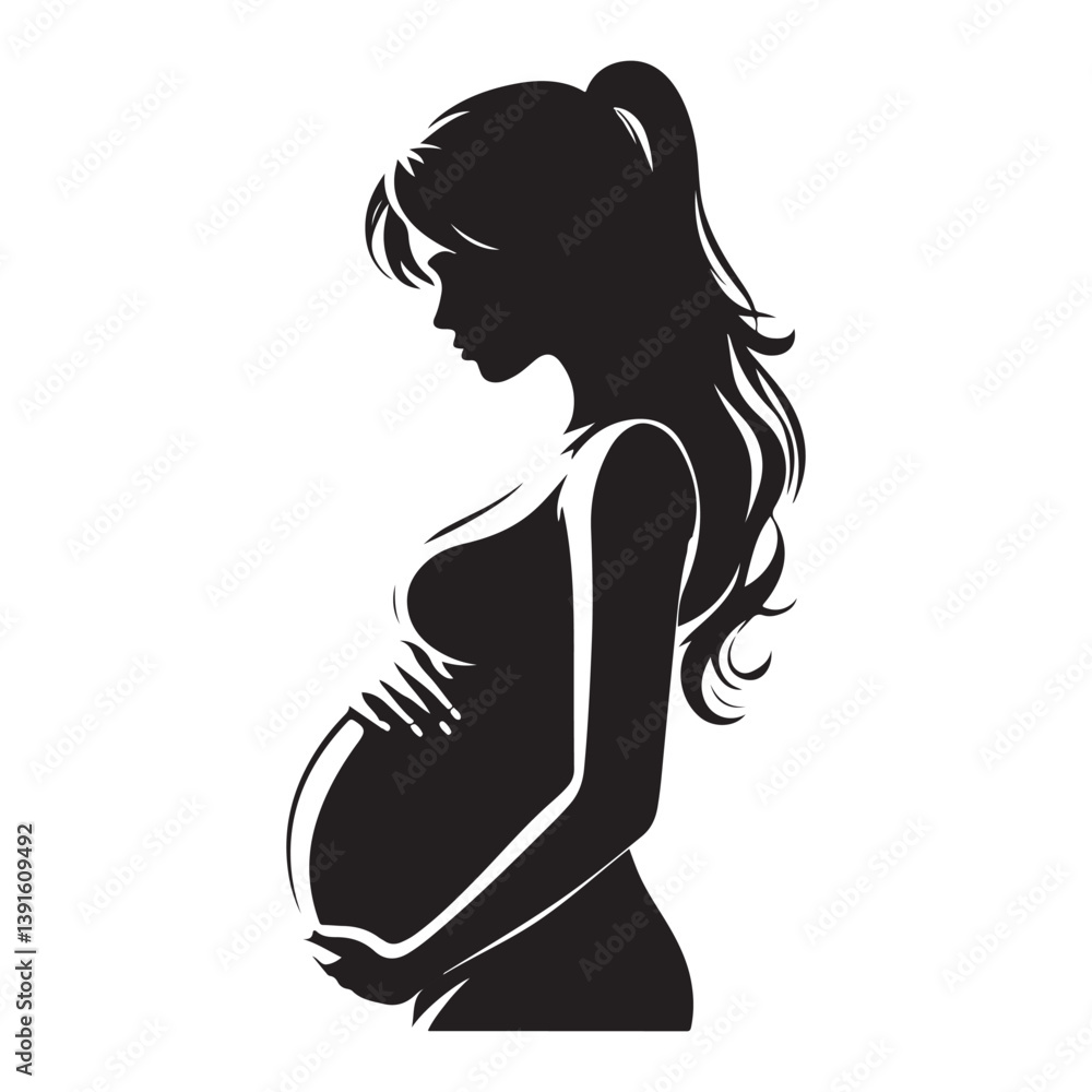 Silhouette Artwork Expectant Mother Embracing Future Joy and Family Love Silhouette Artwork Expectant Mother Embracing Future Joy and Family Love