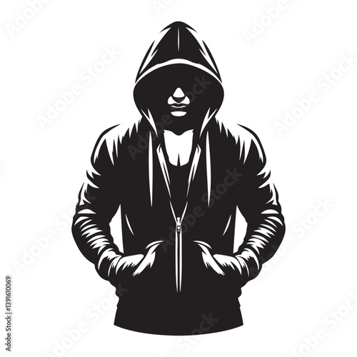 Silhouette Hooded Figure Mysterious Anonymous Hacker Vector Illustration
