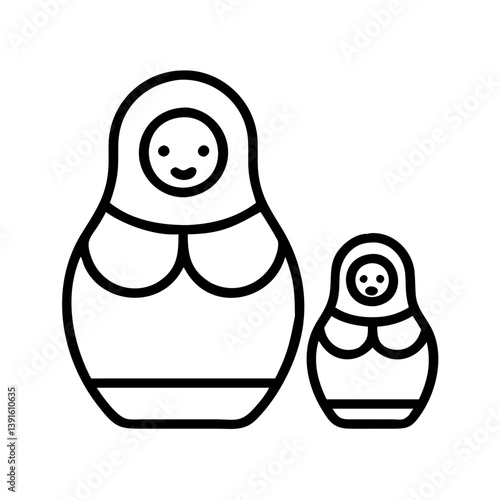 Outline matryoshka doll vector illustration, russian nesting dolls, babushka doll icon, traditional souvenir