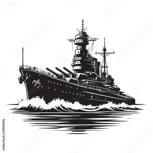 Powerful Battleship Silhouette Vector Illustration Naval History Artwork