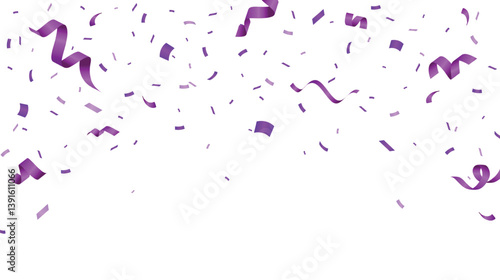 Purple confetti isolated on white background. Festive confetti decoration element. Falling ribbon design template. Vector illustration
