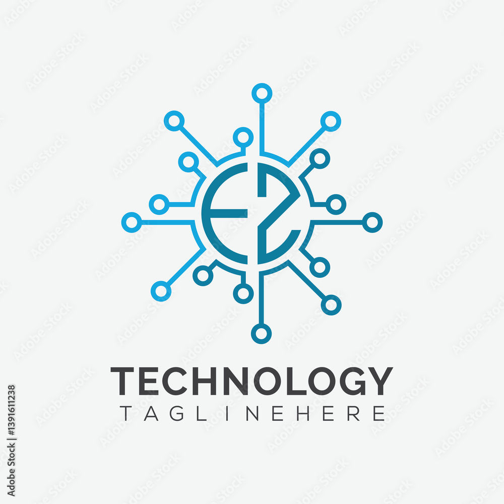 Fototapeta premium initial monogram for technology logo with circle style design