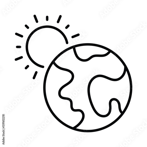 Earth And Sun  vector outline icon. EPS 10 file