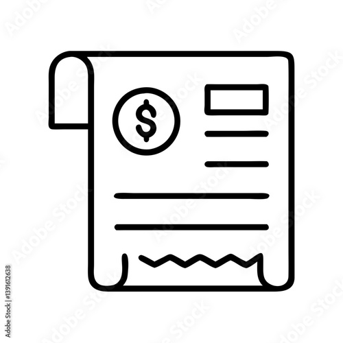 Invoice receipt vector icon for finance and accounting document with dollar sign and payment details