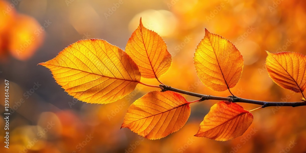 Close-up: Autumn's fiery hues, orange and yellow leaves isolated against a blurred background. Close-up: Autumn's fiery hues, orange and yellow leaves isolated against a blurred background.