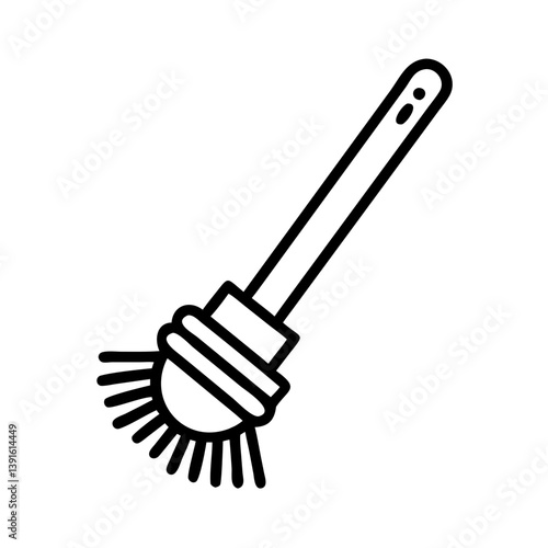 Outline dish brush vector icon illustration for cleaning kitchen utensils and washing dishes at home