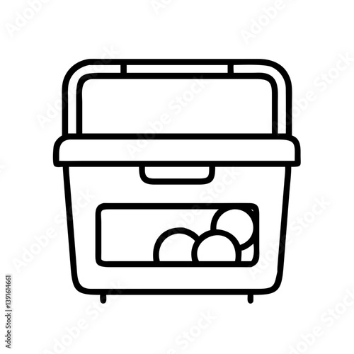Outline storage container with balls vector art for organization and decluttering projects, line drawing, icon, graphic