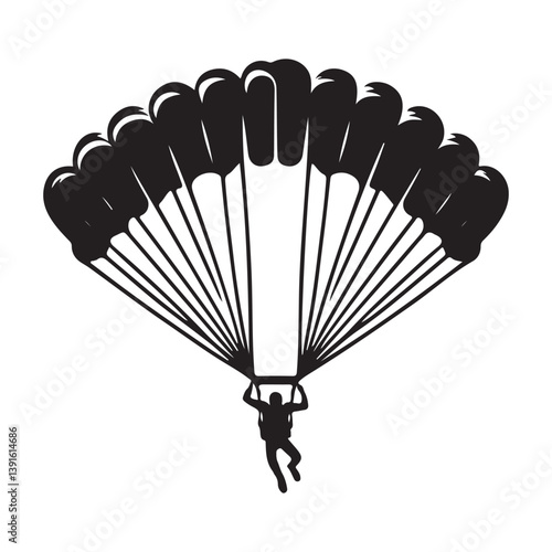 Silhouette illustration of person skydiving adventure parachuting activity concept