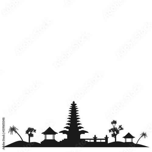 Traditional Balinese Temple Landscape Silhouette