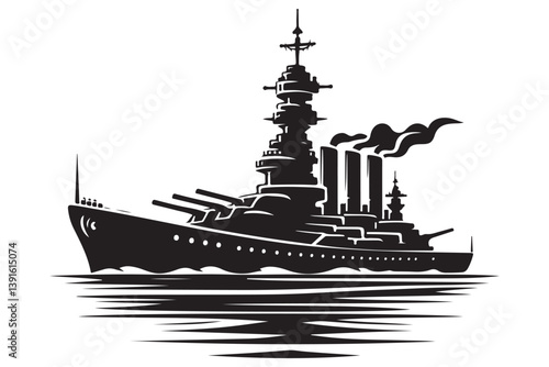 Detailed Illustration of a Naval Warship Silhouette for Historical Designs