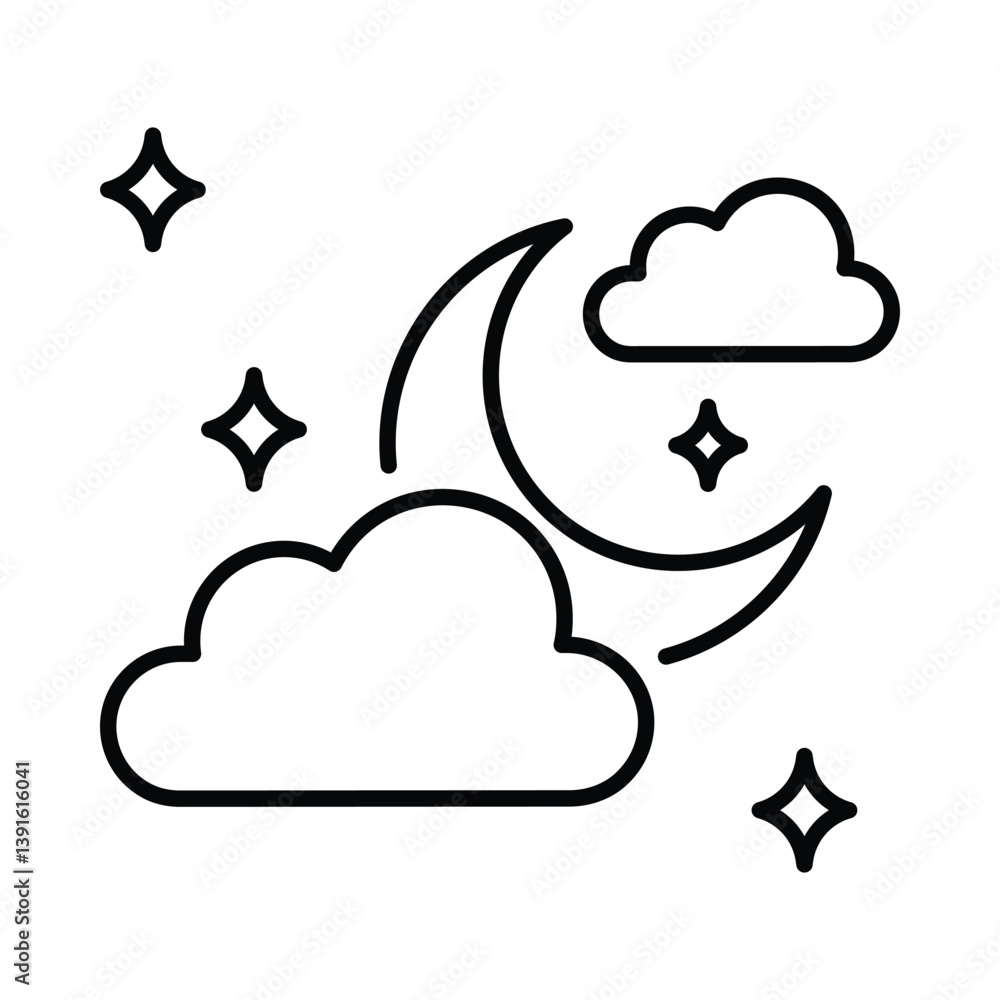 Cloudy Night vector outline icon. EPS 10 file Cloudy Night vector outline icon. EPS 10 file