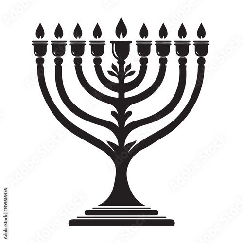 Hanukkah menorah with nine branches and candles holiday celebration