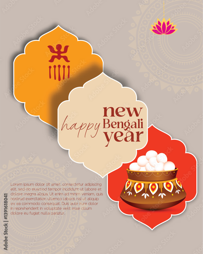 Obraz premium Illustration of bengali new year with Bengali text Subho Nababarsha meaning Heartiest Wishing for Happy New Year 