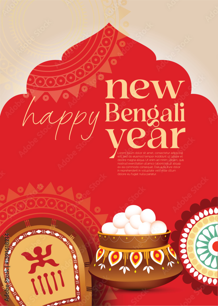 Obraz premium Illustration of bengali new year with Bengali text Subho Nababarsha meaning Heartiest Wishing for Happy New Year 