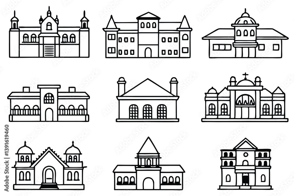 Fototapeta premium Mansion Line Art Illustration Detailed Design for Architectural Artwork 