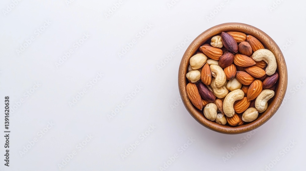 A bowl filled with assorted nuts sits on a light surface, showcasing a variety of textures and colors. A bowl filled with assorted nuts sits on a light surface, showcasing a variety of textures and colors.